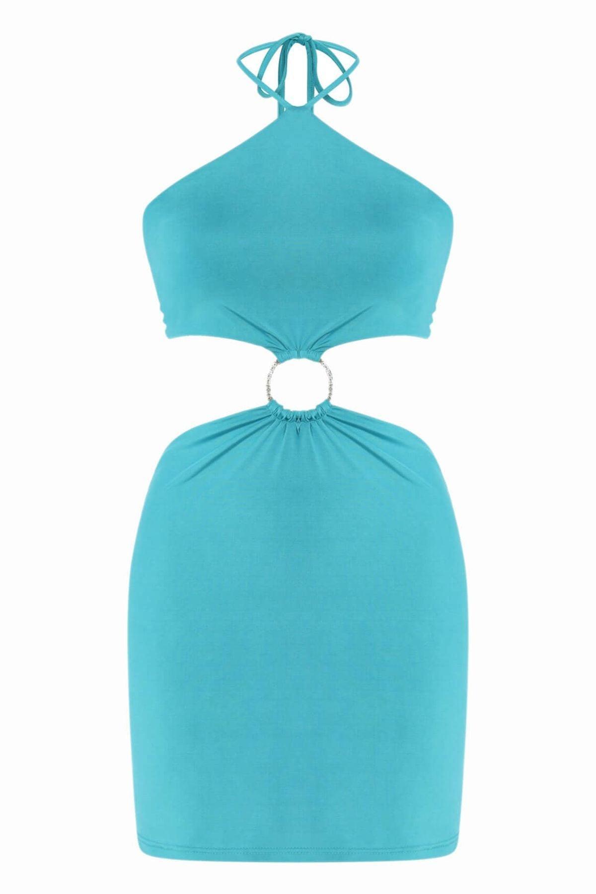 SANGRİA Turkuaz Halter Yaka Mini Elbise Love On Friday