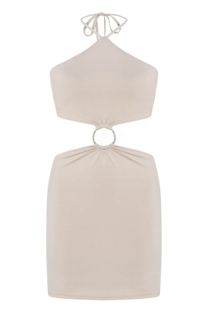 SANGRİA Taş Rengi Halter Yaka Mini Elbise Love On Friday
